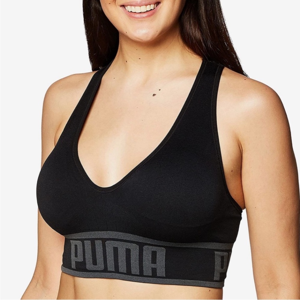 Puma | Seamless Racerback Sports Bra in Black Size XL